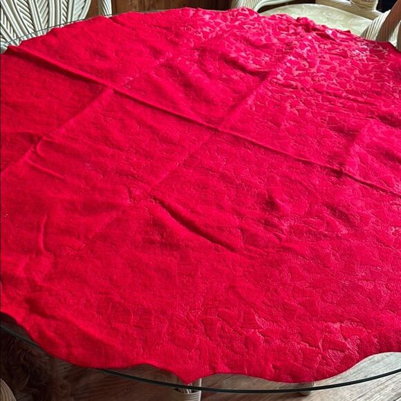 Vintage Vibrant Red Felt Christmas Tablecloth - Picture 1 of 3